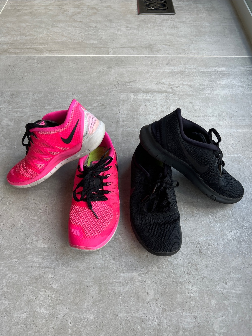 Nike Hot Pink and Black Pair of Running Sneakers